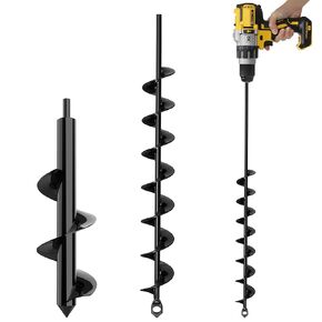 K-Brands Auger Drill Bit for Planting Bundle – 2 x 32 Inch & 3 x 12 Inch Set - Garden Spiral Hole Drill and Bulb Planter Tool - Bedding Plants, Umbrella Holes - 3/8 Inch Hex Drive Drill