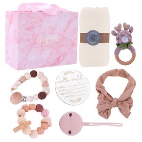 Baby Gift Set for Boys Girl, 7Pcs Baby Girl Gifts Basket, Valentine's Day Baby Welcome Gift Set for Girls Boys, Unique Baby Gifts Basket with Swaddle Blanket, Baby Boy Girl Gifts for 3+ Year