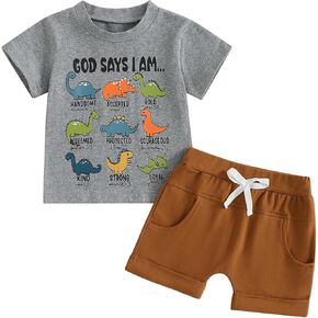 Toddler Boys Summer Clothes Infant Dinosaur Outfit Short Sleeve T Shirt Shorts Sets 6 12 18 24 Months 2T 3T 4T