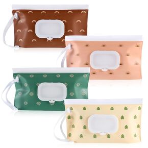 4 PCS Baby Wipe Travel Case, Travel Wipes Case Portable Wipe Holder for Diaper Bag, Refillable Reusable for Carrying