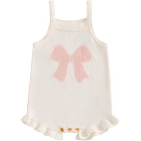 Baby Girl Knit Romper Summer Sleeveless Tie up 3D Cherry Crochet Bodysuit One Piece Jumpsuit Newborn Girls Overalls Outfit