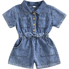 Kids Infant Summer Clothes Toddler Baby Girl Romper Denim Short Sleeve Jumpsuit Shorts One Piece Outfit