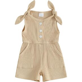 Toddler Girl Summer Clothes Sleeveless Romper Solid Jumpsuit Shorts Overalls Ribbed Halter One Piece Outfit