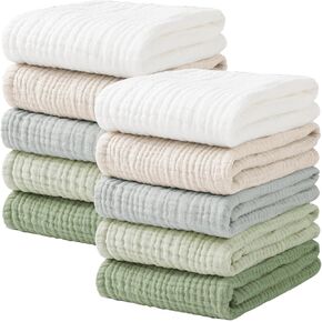 Konssy 10-Pack Muslin Baby Burp Cloths Sets for Baby Girls and Boys, 100% Cotton Soft & Absorbent Burp Rags for Newborn & Infant