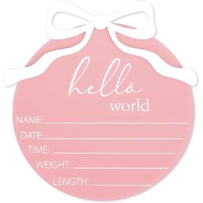Hello World Bow Acrylic Baby Announcement Sign Coquette 3D Baby Girl Birth Stat Announcement Newborn Baby Name Sign for Baby Shower Photo Prop