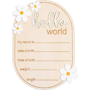 Hello World Sign, Wooden Newborn Announcement Sign Birth Announcement Signs for Hospital Nursery Baby Room Baby Baptism