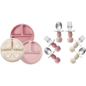 PandaEar 3 Pack Toddler Plates & 6 Pack Baby Spoons and Forks