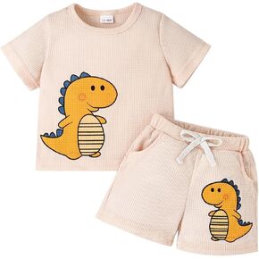 Baby Boy Clothes Toddler Summer Outfits Cute Dinosaur T-Shirt Tops + Casual Pocket Shorts Set 12 Months-4 Years Old