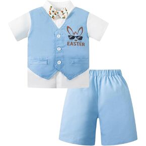 Toddler Baby Boy Easter Gentle Outfit Short Sleeve Shirt Outfit Short Pants Set