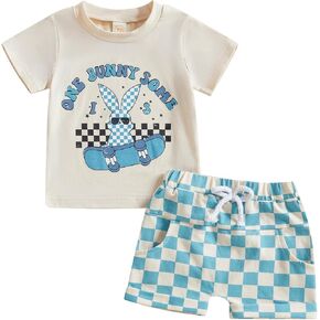 Adobabirl Toddler Baby Boy Easter Outfit Eggs/Bunny Carrot Short Sleeve T-Shirt with Shorts 2Pcs Summer Tractor Clothes
