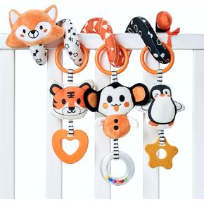 TUMAMA Baby Car Seat Toys - Black and White High Contrast Newborn Infant Baby Hanging Toys 0 3 6 12 Months, Crib Stroller Spiral Wrap Toy for 0M+ Babies