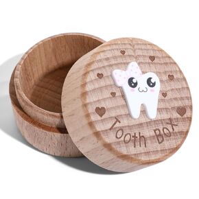Tooth Holder 3D Carved Tooth Fairy Box, Wooden Tooth Keepsake Box, Cute Bowknot Teeth Holder for Lost Teeth