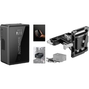 NEEWER Mini V Mount Battery with D Tap/USB C/USB A/BP/Dual DC Ports/OLED Screen, PS007 Mini V Mount Battery Plate with 15mm LWS Rod Clamps Included