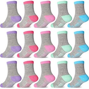 GRPSKCOS Toddler Girls Non Slip Socks 15 Pairs Toddler Socks Anti Skid Socks for 0-7 Years Girls Kids