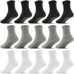 Toddler Grip Socks 15 Pairs, Non Slip Baby Socks with Grippers for Boys Girls Crew Anti Skid Kids Socks 0-7 Years in Kuwait