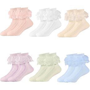 6 Packs Baby Girls Socks Dance Dress Frilly for Lace Ruffle 6-8 Years Old for Toddler Girls 2025