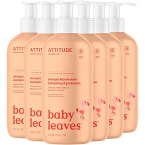 ATTITUDE 2-in-1 Shampoo and Body Wash for Baby, EWG Verified, Dermatologically Tested, Vegan, Orange and Pomegranate, 16 Fl Oz (Pack of 6)