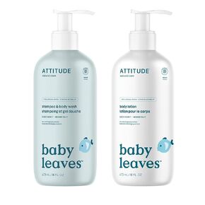 Bundle of ATTITUDE 2-in-1 Shampoo and Body Wash for Baby and Body Lotion for Baby, EWG Verified, Dermatologically Tested, Plant and Mineral-Based Ingredients, Vegan, Good Night, 16 Fl Oz