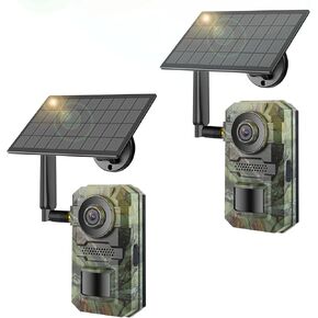 حزم Trail Camera 2 ، Cellular Trail Cameras Card 4G LTE Sim Card ، 5W تعمل بالطاقة الشمسية ، IP65 مقاومة للماء ، 2.7 كيلو متر كاميرا لعبة 4G ، حركة الرؤية الليلية المنشطة ، 0.2S سرعة الزناد