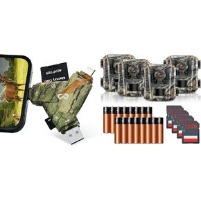 Mini Trail Camera 4 Pack+Trail Camera Viewer,Game Hunting Camera with SD Card, Waterproof Tiny HuntingPlug & Play Compatible with Lightning, Type-C, Micro USB and USB, Perfect Deer Hunting Accessories