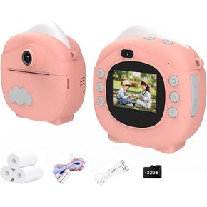 Kids Instant Print Camera,HD 1080P Children Digital Camera Toy, Christmas Birthday Gift for Girls Boys Ages 3-12, Portable Toy with 3 Printer Paper,32GB SD Card, Pink
