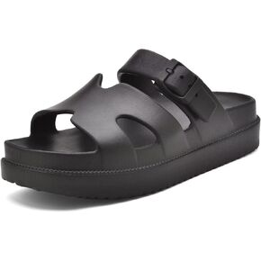 Womens Platform Sandals with Arch Support, Summer Beach Slides Adjustable Buckle, Women Comfort Lightweight Chunky Cushion Slip on H-Strap Sandal