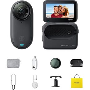 Insta360 GO 3S Get-Set Bundle - 64 GB Family Bundle Black 4K Tiny Portable Vlogging Camera, Hands-Free POVs, Mount Anywhere, Stabilization, 140 Min Battery Life, 10m Waterproof, Pet POV