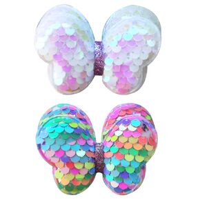 2-Pack Kids Hair Clips for Girls Ages 1-8 Cute Bow Hair Clips Reflective Sequin Hairpins Multicolor Hair Accessories Stainless Steel Alligator Clips (Combination 2)