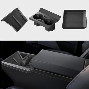 3PCS Center Console Organizer for Tesla Cybertruck 2024, Includes Wireless Charging Pad, Cup Holder Insert, Armrest Storage Tray for Cybertruck Accessories 2024-Black