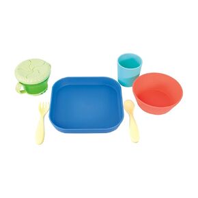 Nuby Toddler Feeding Set – 6 Piece Kids Dinnerware Set with Plate, Bowl, Snack Keeper, Tumbler, Fork & Spoon – Baby Plates and Bowls Set for Mealtime Essentials, 12 M+