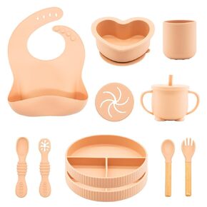 Silicone Baby Feeding Set 11 Pcs, Baby Led Weaning Supplies, Baby Feeding EatincSupplies Set BPA Free, Baby Essentialsfor Newborn Gift Pink