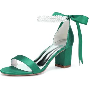 Wome's Open Toe Lear Wedding Shoes High Heels ، Satin Block Heel Cheel Strap Wedding Sandals ، Actyy Heel Bridal Pumps
