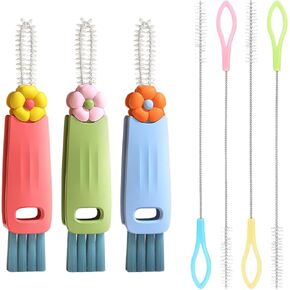 7Pcs 3 in 1 Cup Lid Cleaning Brush+Straw Cleaner Brush, 2024 Portable Crevice Cleaning Brush Set, Multifunctional 3 in 1 Rotating Cup Lid Gap Cleaning Brush Set for Baby Bottle Gap Tight Spaces Cup