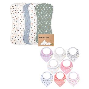 KeaBabies 5-Pack Burp Cloths for Baby Boys and Girls and 8-Pack Baby Bandana Bibs, Baby Bibs - Ultra Absorbent Burping Cloth, Burp Clothes, Newborn Towel - Drool Bibs for Baby Girl, Baby Boy