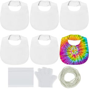 Silkfly 6 Pcs White Cotton Baby Bibs Tie Dye DIY Set Includes 20 White Rubber Bands 6 Transparent Disposable Gloves 12 Disposable Transparent Sealed Bag for Baby Shower Activities Boys and Girls