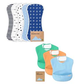 KeaBabies 5-Pack Organic Burp Cloths for Baby Boys and Girls and 3-Pack Waterproof Baby Bibs for Eating - Ultra Absorbent Burping Cloth, Newborn Towel - Lightweight Baby Bib with Food Catcher