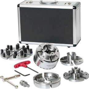 NCK-3.75ZN/S1 Wood Lathe Chuck 3-3/4" Self Centering Chuck Set 1"x 8TPI Direct Thread with locking set screws for reverse turning, 5 Sets 4-jaws in Aluminum Case.
