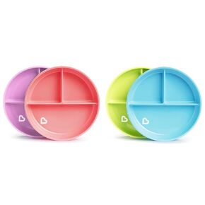 Munchkin® Stay PutTM Divided Suction Toddler Plates, Pink/Purple and Blue/Green (2-Pack)