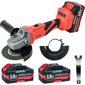Cordless Angle Grinde，21V Battery Grinder Tool，with 2 5.0Ah Batteries，Slide Switch，Adjustable Handle，for Cutting, Griding, Polishing， Red