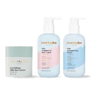 Evereden Baby Shampoo and Body Wash, 8.5 fl oz & Fragrance Free Baby Moisturizing Lotion, 8.5 fl oz & Nourishing Baby Face Cream, 1.7 oz | 3 Item Bundle Set | Clean Baby Care