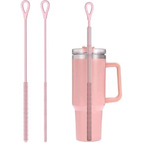 Silicone Straw Cleaner Brush for Stanley, Straw cleaner brush extra long, 6mm+9mm Wide Drinking Straws Cleaning Brush for Sippy Cup, Water Bottle and Tubes (Blue)