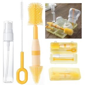Travel Bottle Cleaner Kit, Anivona 5 in 1 Baby Bottle Cleaner Kit with Extendable Silicone Brush, Nipple Brush, Straw Brush, Soap Dispenser, Drying Rack, Ideal Gifts for Baby Travel Essential (Green)