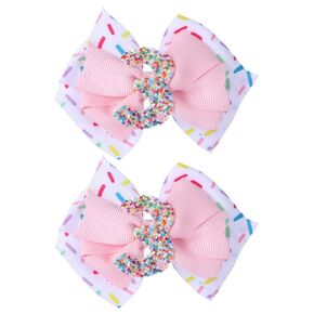 2pcs Birthday Hair Bow for Baby Girls, Sprinkle Confetti 6th Birthday Decorations for Girls, Ice Cream Party Theme Bow Clips for Baby Girls Pink Hair, Happy 6th Birthday Girl Hair Bow Clips
