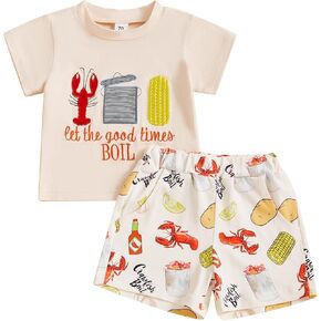 Toddler Baby Boy Girl Crawfish Outfit Lobster Short Sleeve T-Shirt Tops Shorts Set Baby Summer Clothes