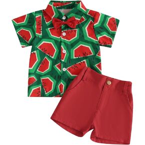 Toddler Boy Watermelon Shorts Sets Infant Baby 2Pcs Summer Outfits Button Down Short Sleeve T Shirts with Shorts Set