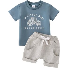 Yvowming Toddler Baby Boy Clothes Kids Summer Truck Print T Shirt Short Set with Pockets 0-4T
