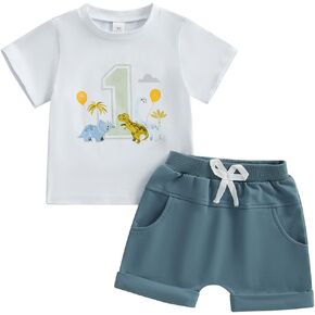 Pudcoco Toddler Baby Boys First Birthday Outfit 1st Birthday One Year Old Short Sleeve T-shirt and Shorts Set Summer Clothes