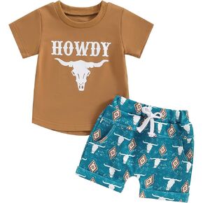 Western Toddler Baby Boy Clothes Short Sleeve T Shirt Elastic Waist Shorts Set Cowboy Outfit Summer Clothing