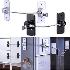2-Pack Refrigerator Lock w/Key Babyproofing for Filling Cabinet Door Drawer Freezer Window, 90 Degree Fridge Latches for Toddler Cat, RV Furniture Anchors Anti Tip Strong Adhesive/Drill
