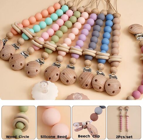 2Pcs Wood Silicone Pacifier Clip Baby Pacifier Holder Binky Clips for Baby Girl and Boys(Blue) in Saudi Arabia